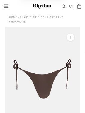 Rhythm. Tie-Side Hi Cut Bikini Bottom in Chocolate